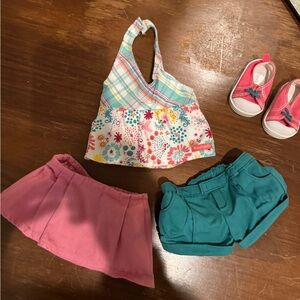 American Girl Doll Pink Skirt and Teal Shorts Set for Kids